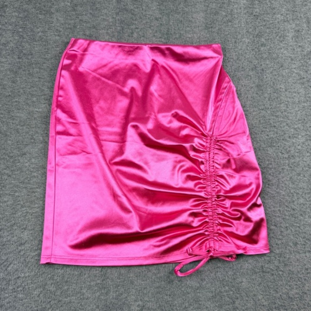 Haley & June Ruched Mini Skirt Women Small Pink Satin Side‎ Drawstring SX7160-BL